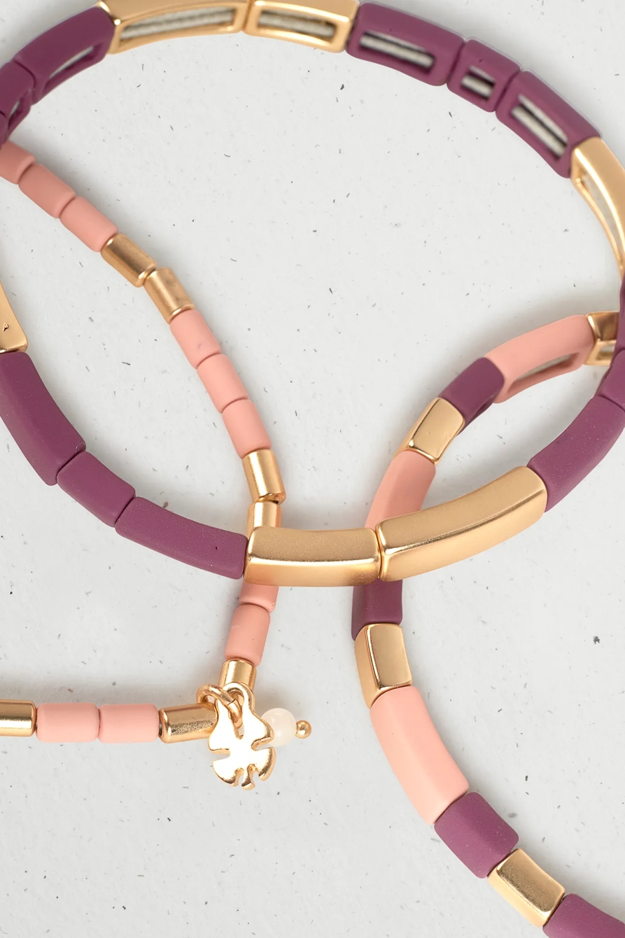 PINK ENAMEL BEADED BRACELET SET, image 2