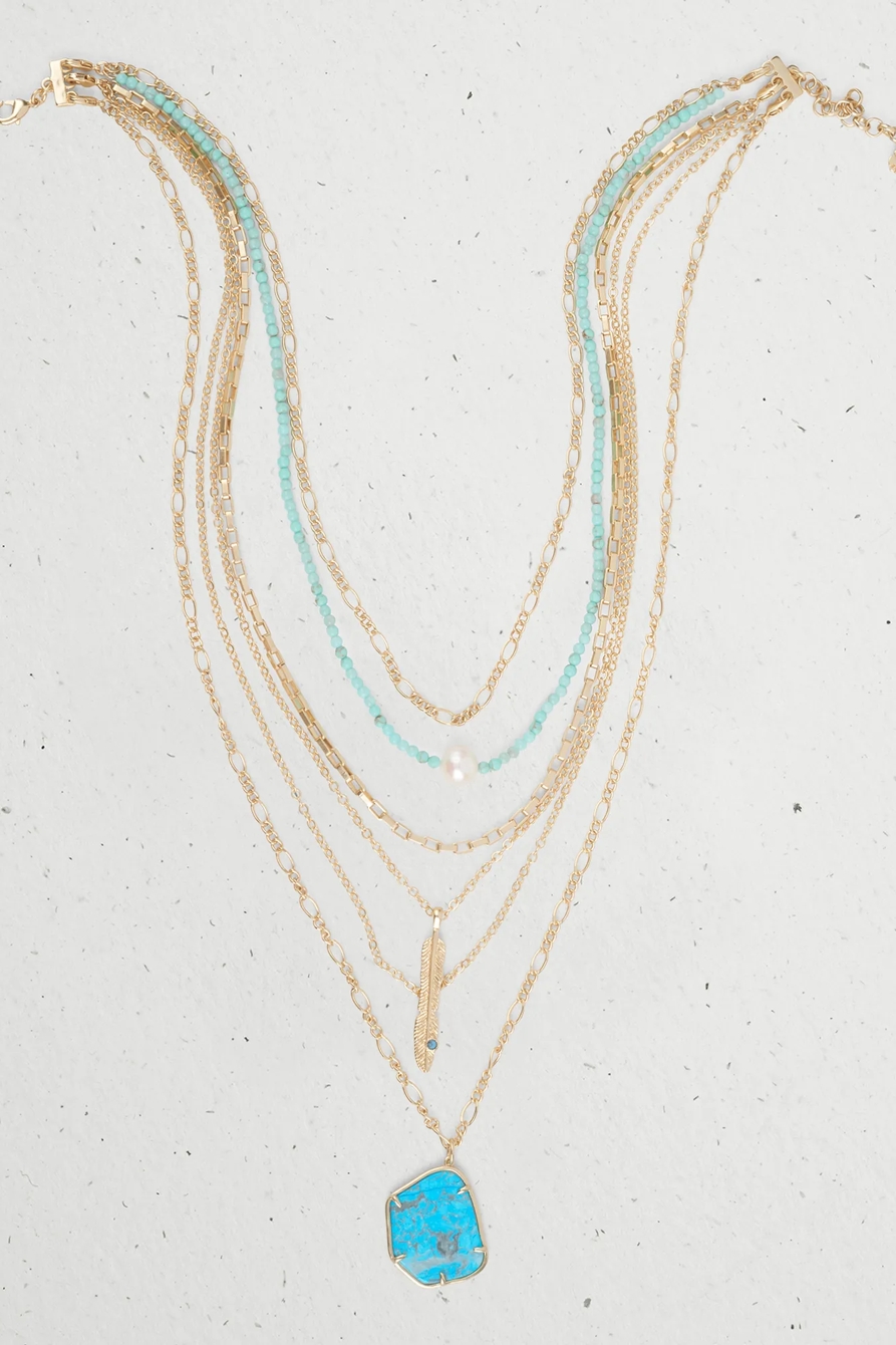 TURQUOISE STONE STATEMENT LAYER NECKLACE, image 1
