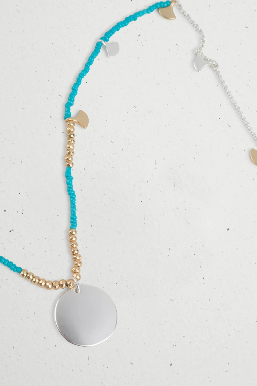 TURQUOISE BEADED DISC NECKLACE, image 2