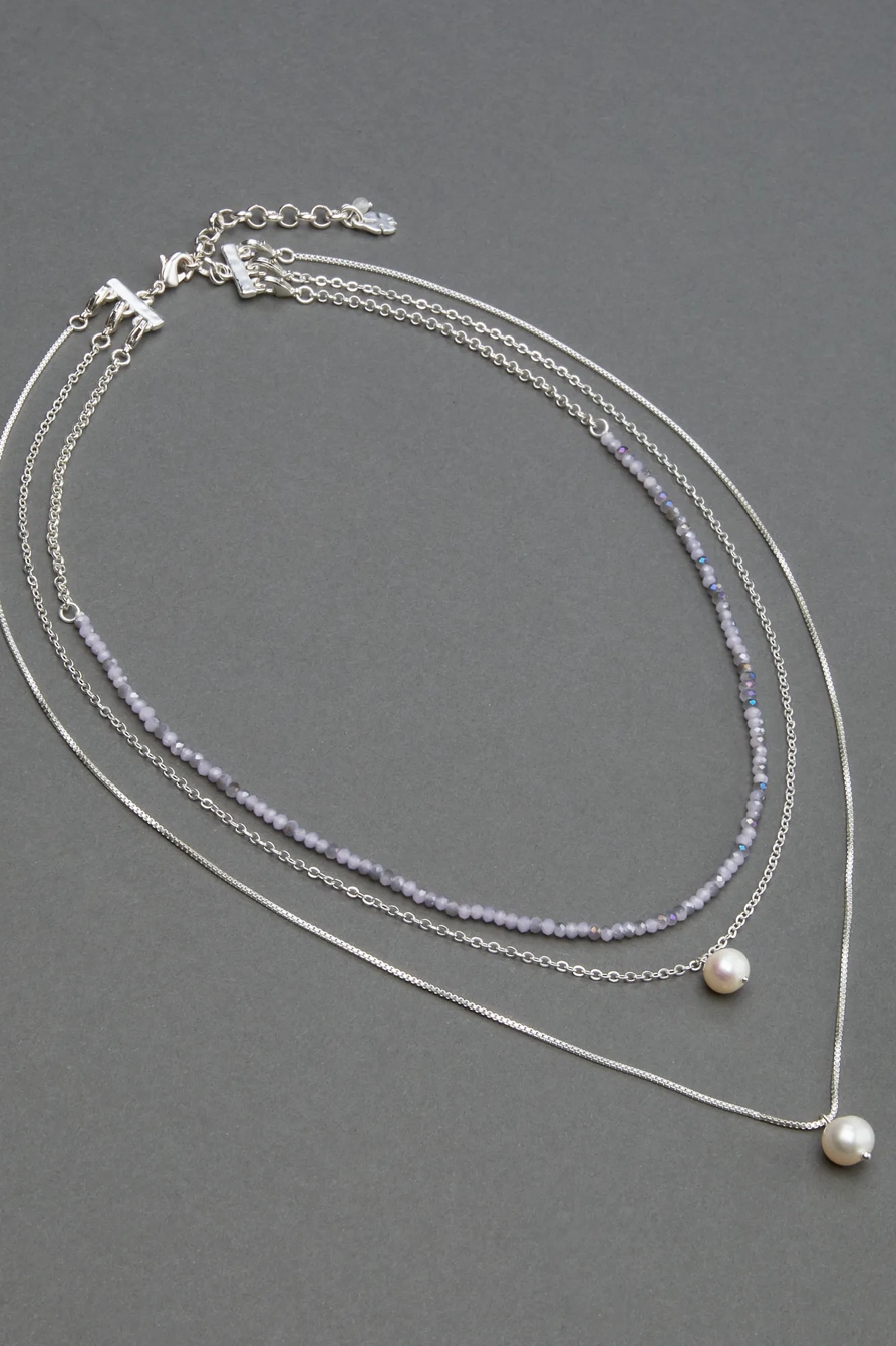 PURPLE BEADED AND PEARL CHARM LAYER NECKLACE, image 1