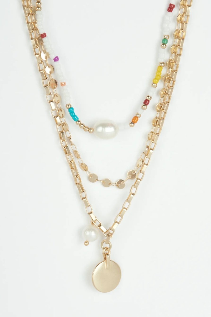 MULTI COLOR BEADED LAYER NECKLACE, image 1