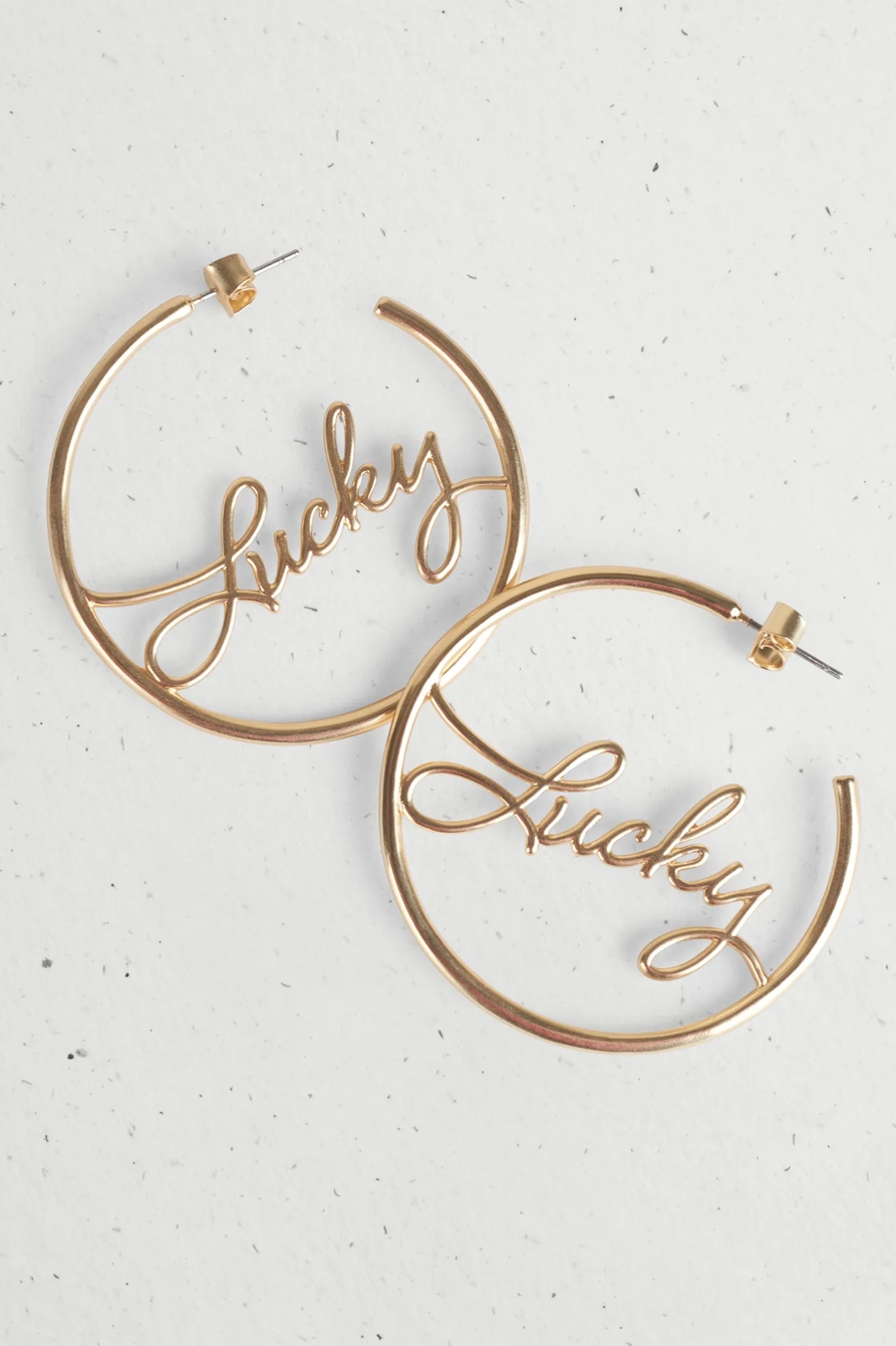 LUCKY SCRIPT HOOP EARRING, image 2
