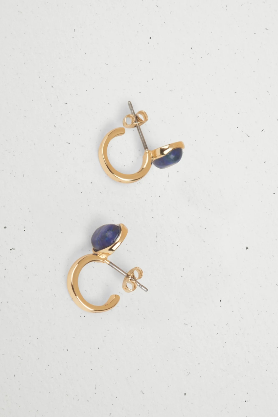 GOLD PLATED SET STONE STUD HOOP EARRING, image 1