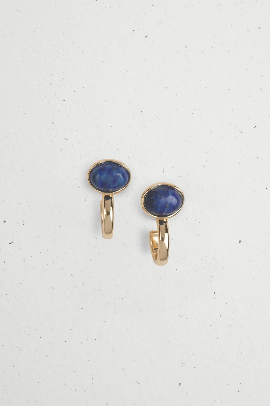 GOLD PLATED SET STONE STUD HOOP EARRING, image 2