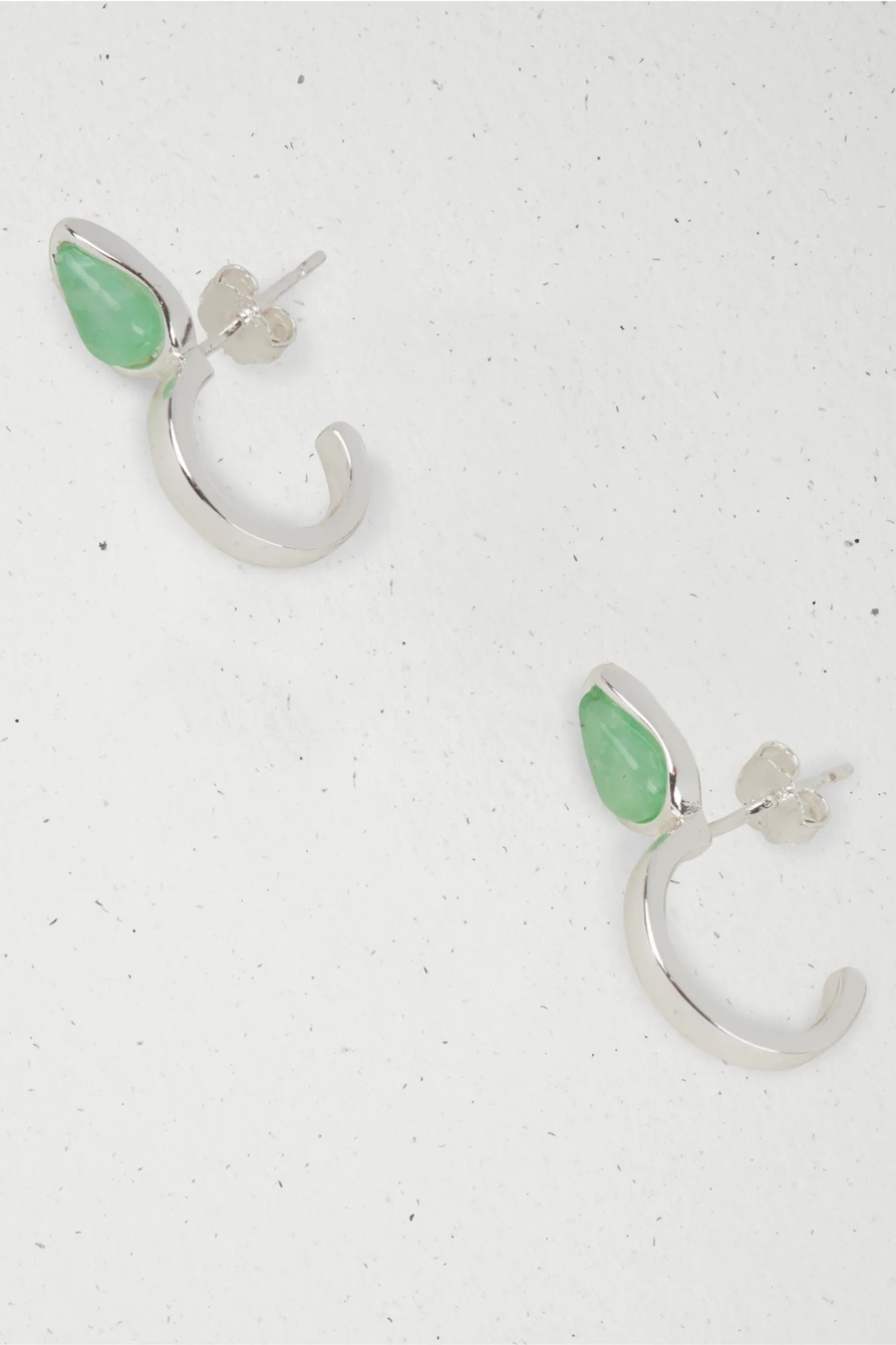 STERLING SILVER SET STONE STUD HOOP EARRING, image 1