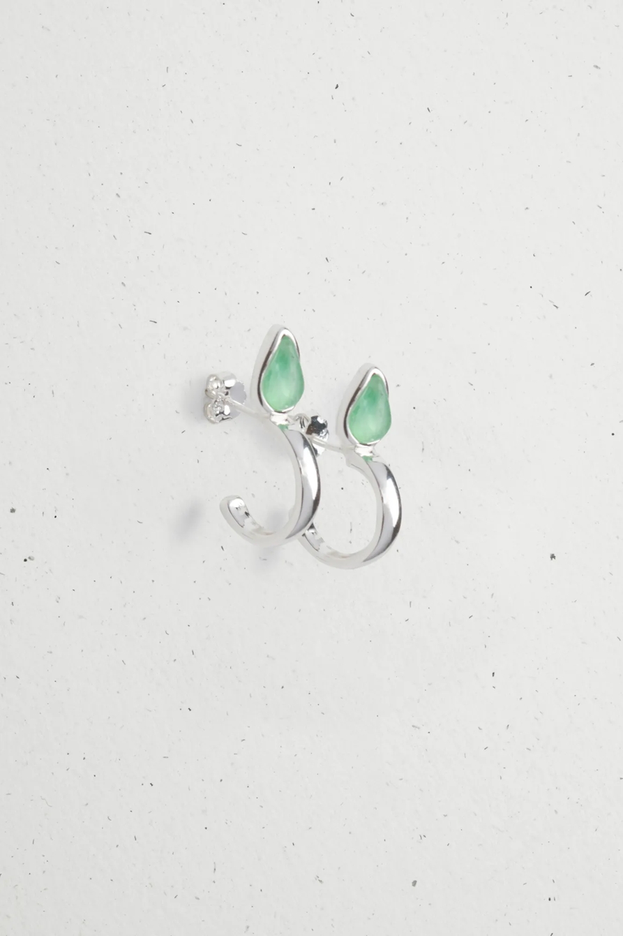 STERLING SILVER SET STONE STUD HOOP EARRING, image 2