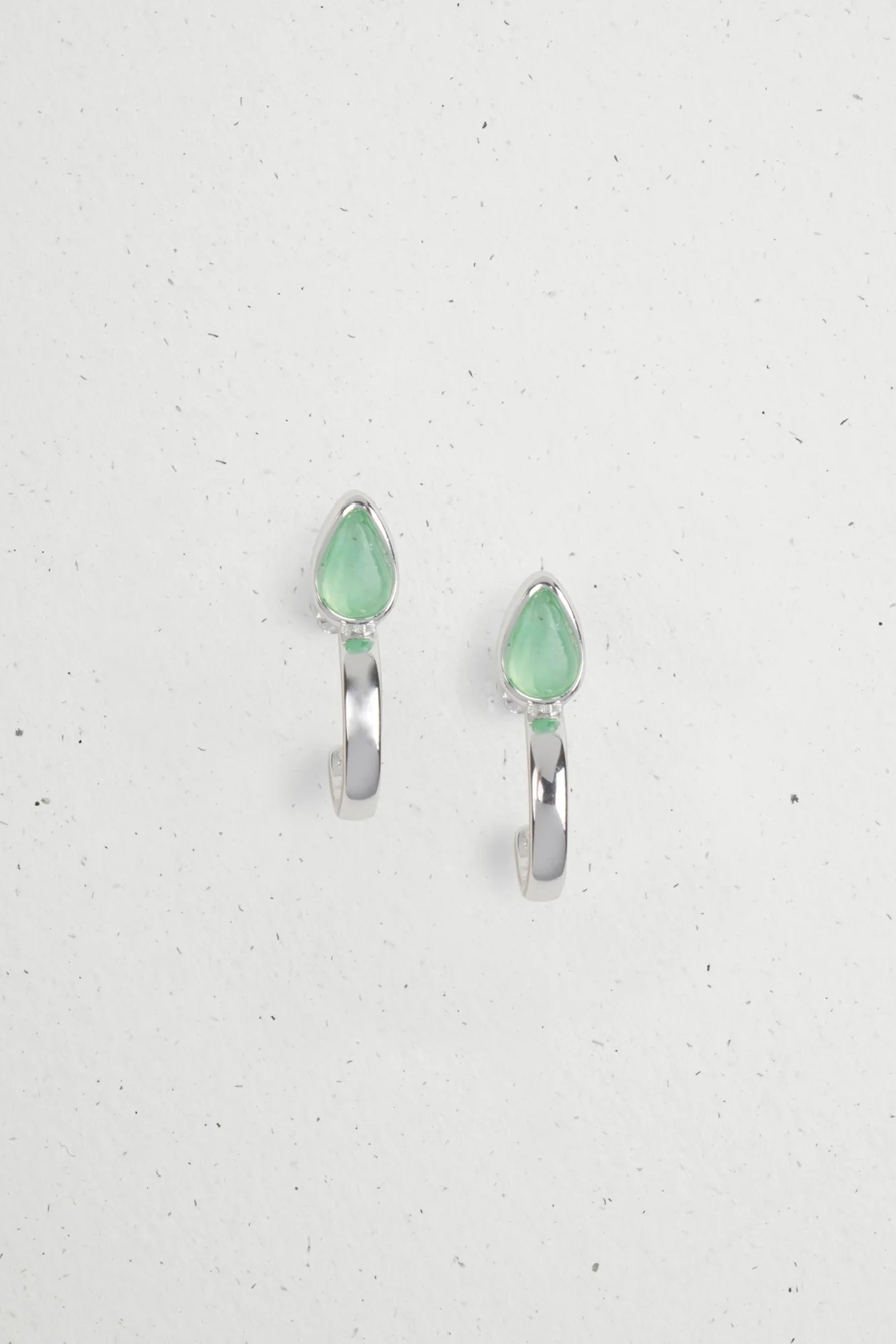 STERLING SILVER SET STONE STUD HOOP EARRING, image 3