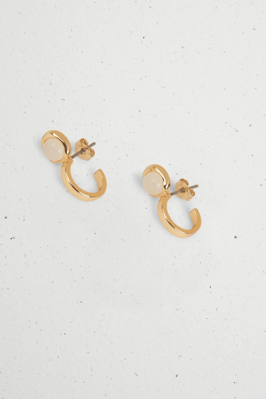 SET STONE GOLD PLATED STUD HOOP EARRING, image 1