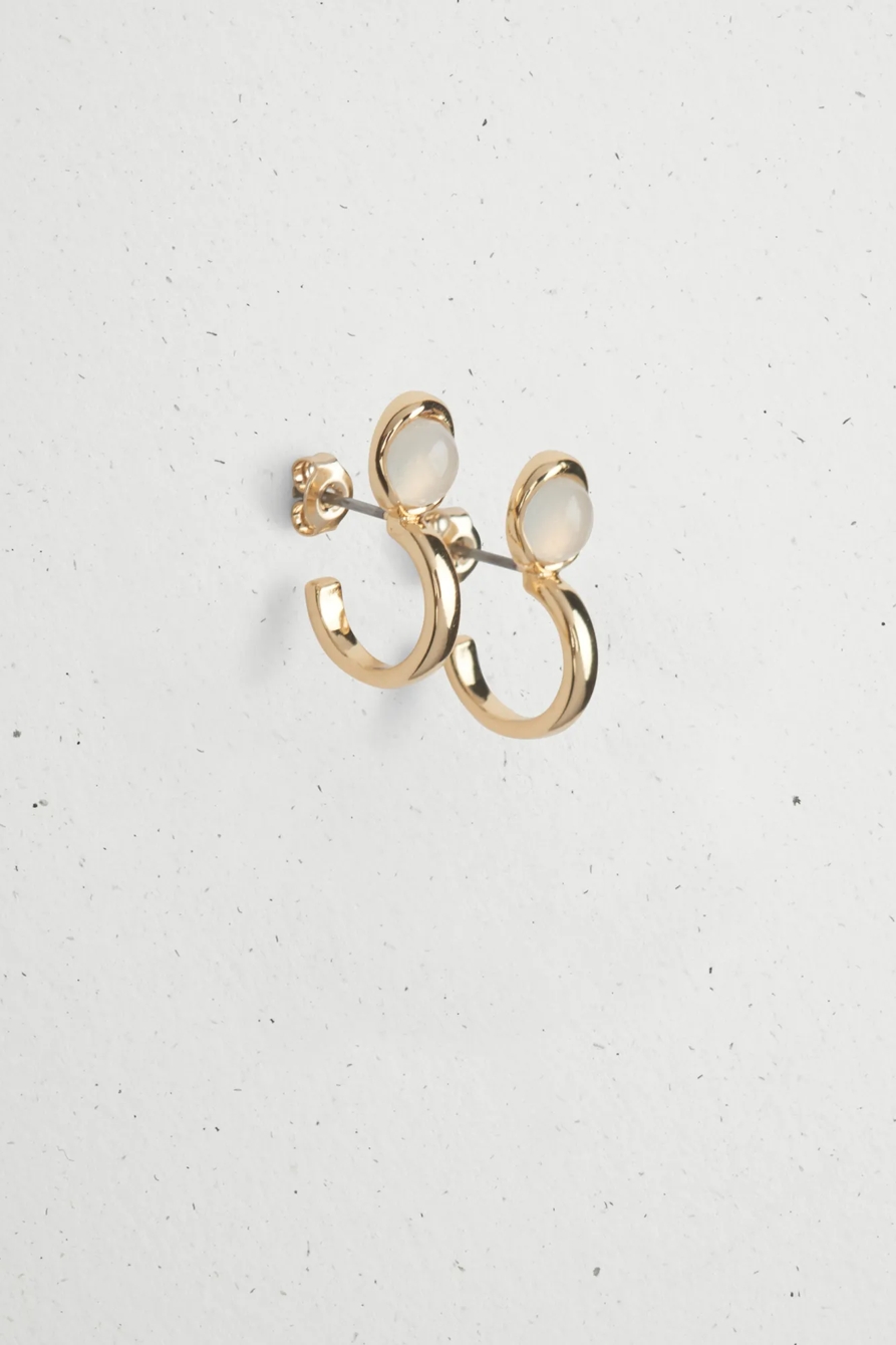 SET STONE GOLD PLATED STUD HOOP EARRING, image 2