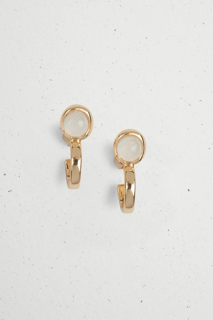 SET STONE GOLD PLATED STUD HOOP EARRING, image 3
