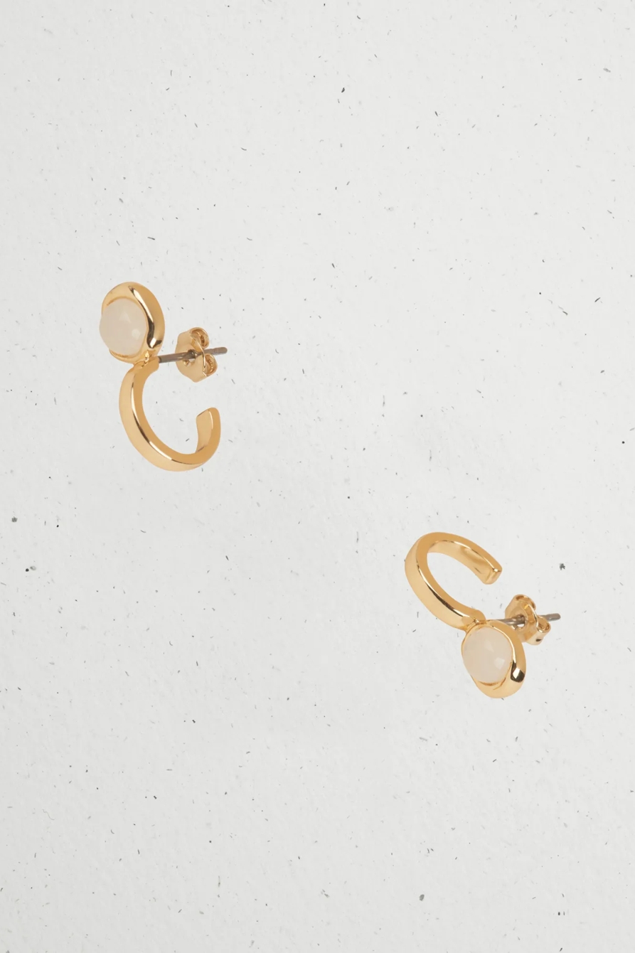 SET STONE GOLD PLATED STUD HOOP EARRING, image 4