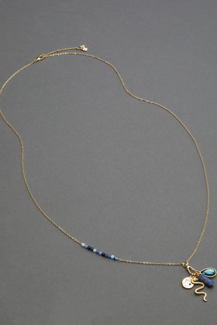 SNAKE AND MULTI CHARM BEADED PENDANT NECKLACE, image 1