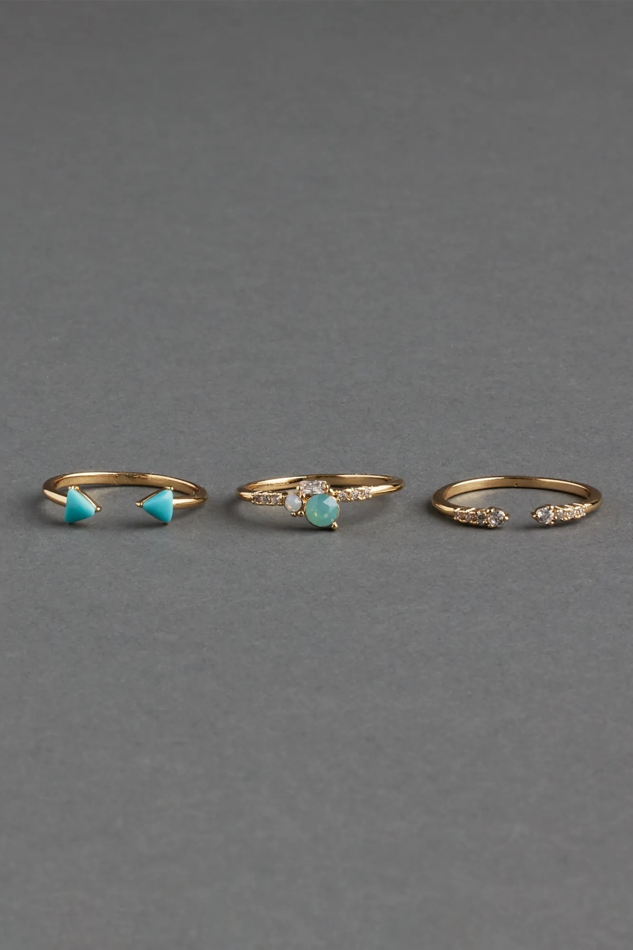 TURQUOISE 14K GOLD PLATED RING STACK, image 2