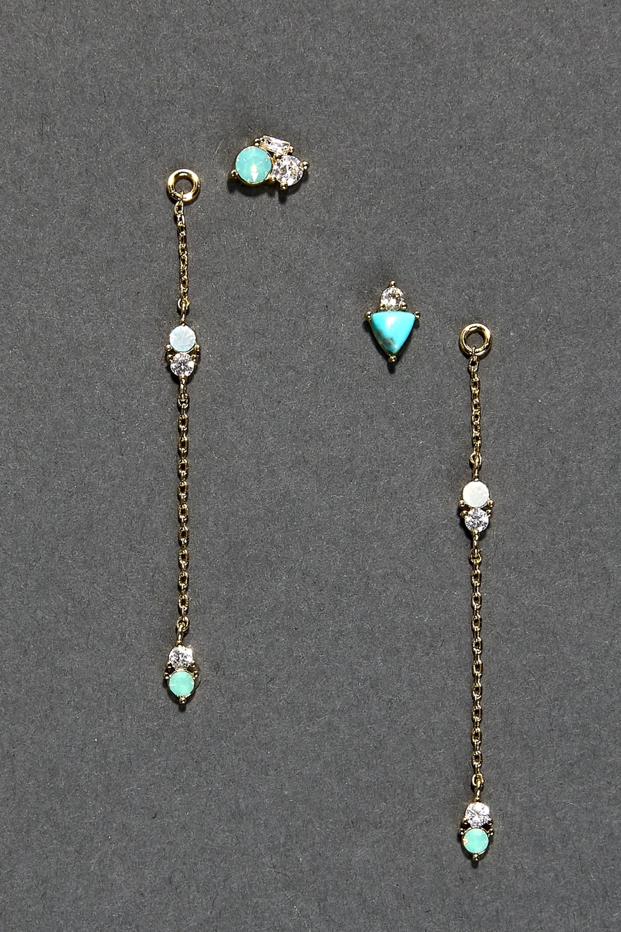 TURQUOISE 14K GOLD PLATED STRAND EARRING, image 3