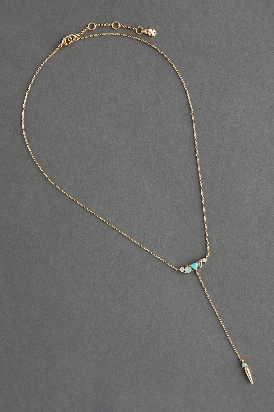 DELICATE TURQUOISE PAVE 14K GOLD PLATED NECKLACE, image 1