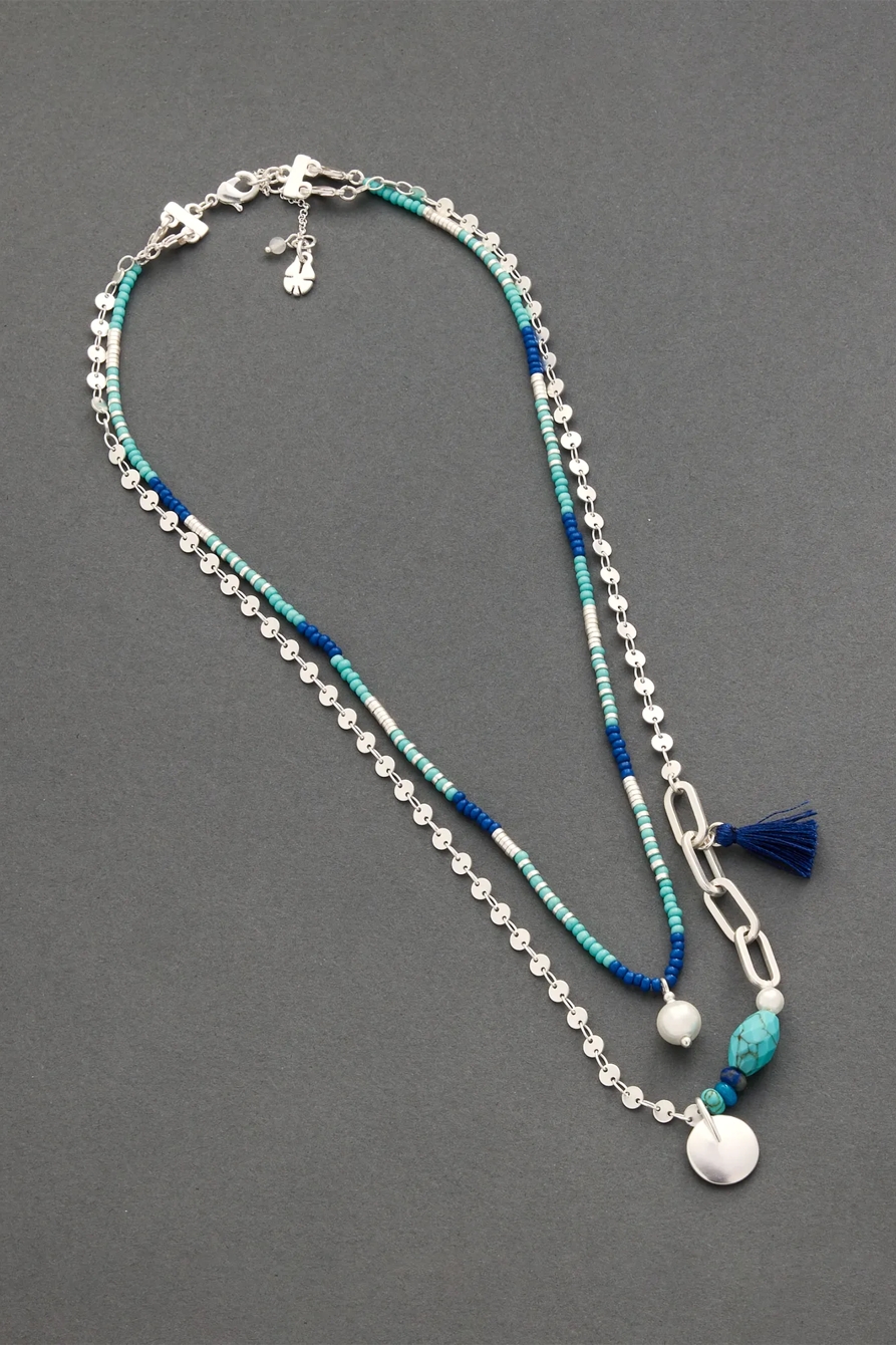 TURQUOISE BEADED LAYER NECKLACE, image 1