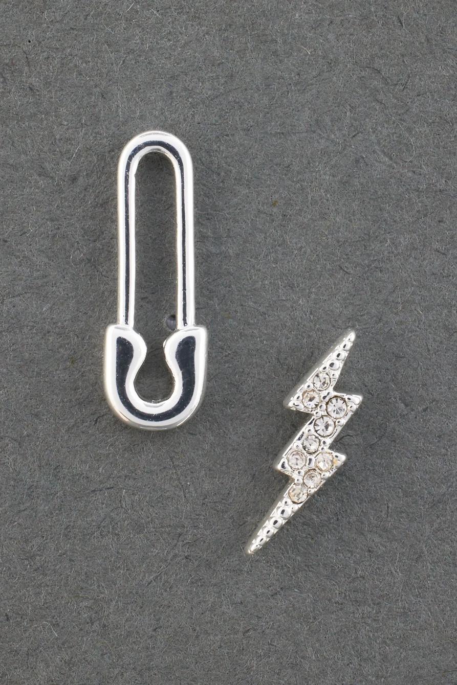 STERLING SILVER SAFETY PIN AND BOLT EARRING, image 1