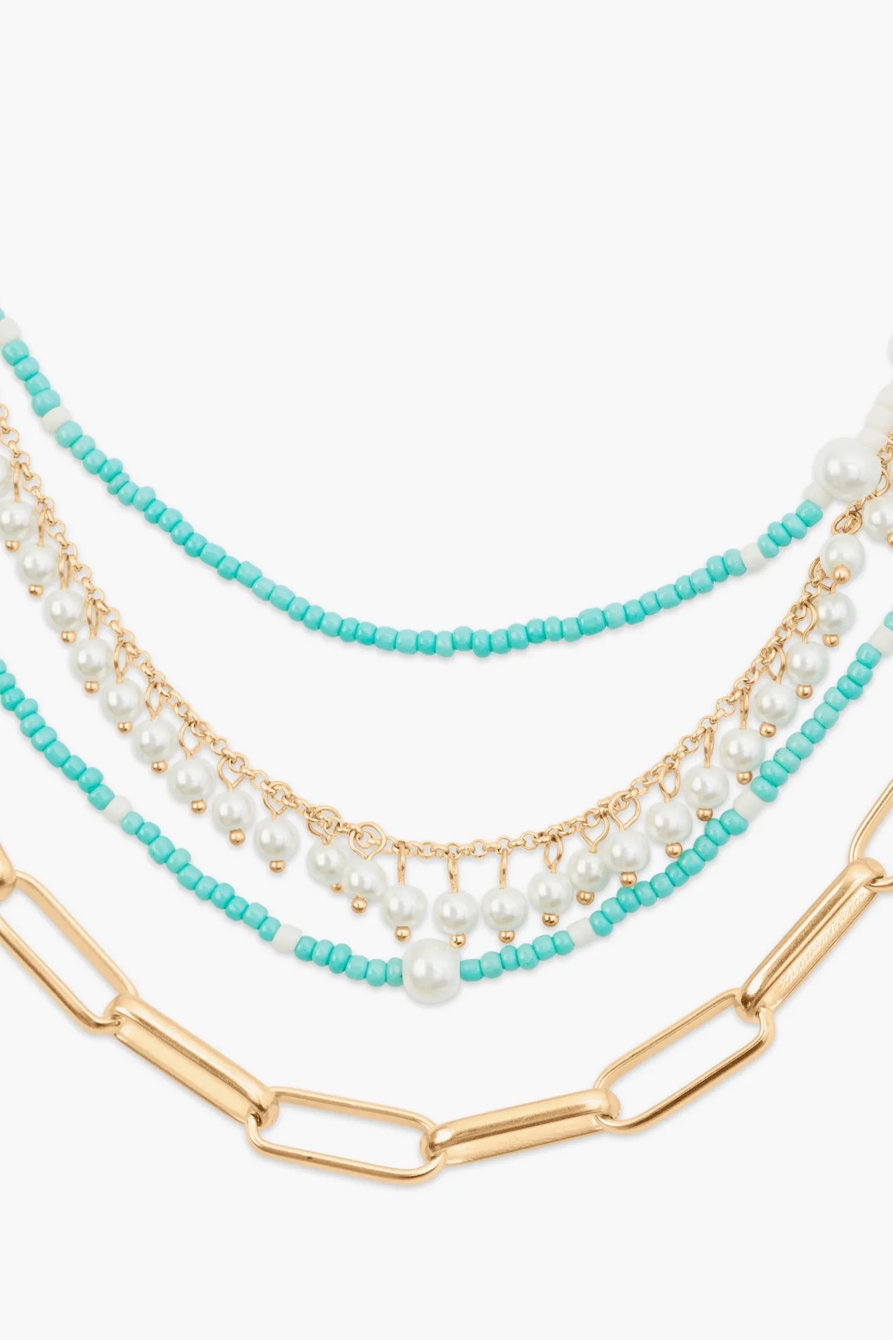 TURQUOISE AND PEARL DRAMA LAYER NECKLACE, image 2