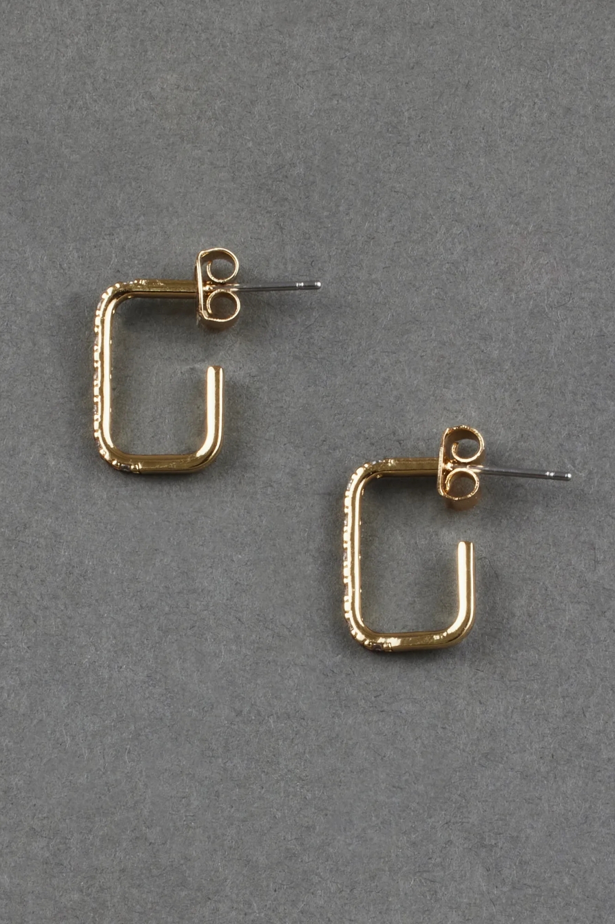 14K GOLD PLATED PAVE SQUARE HOOP EARRING, image 2