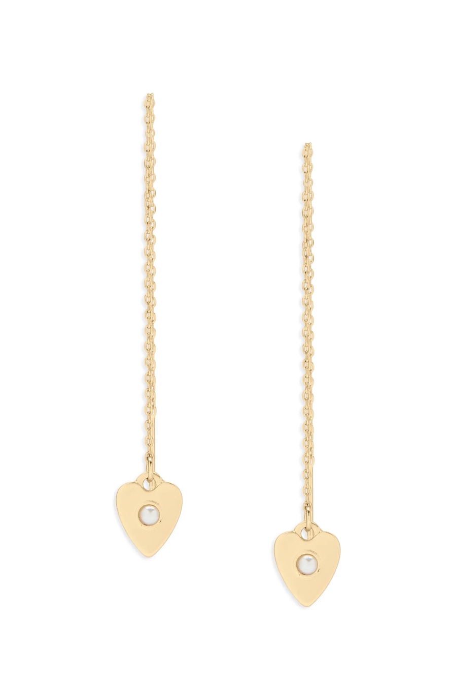 PEARL HEART THREADER EARRING, image 2