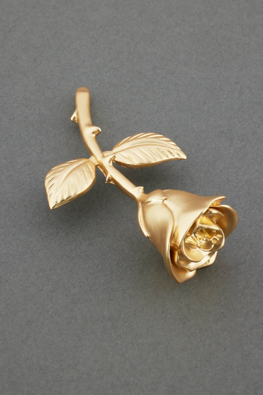 GOLD TONE ROSE BROOCH, image 1
