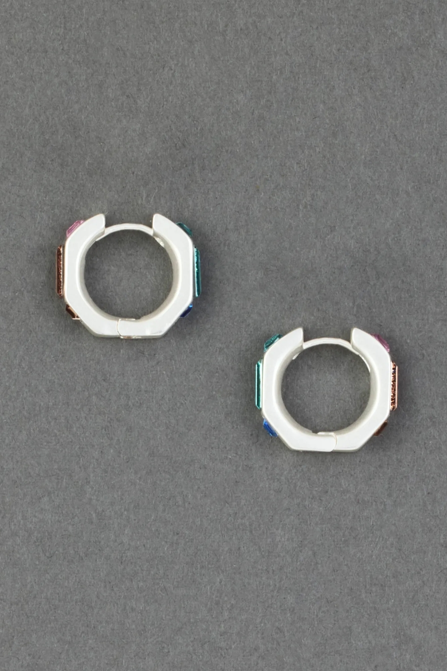 MULTI COLOR STONE HUGGIE HOOP EARRING, image 2