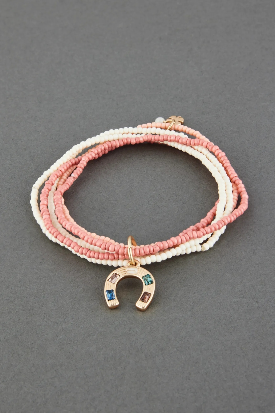MULTI SEED BEAD AND HORSESHOE CHARM BRACELET SET, image 1