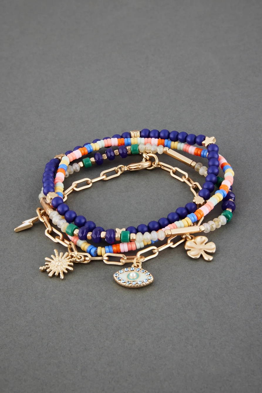 MULTI COLOR LUCKY CHARM BRACELET SET, image 1