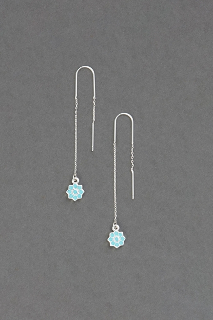 TURQUOISE FLOWER THREADER EARRING, image 1