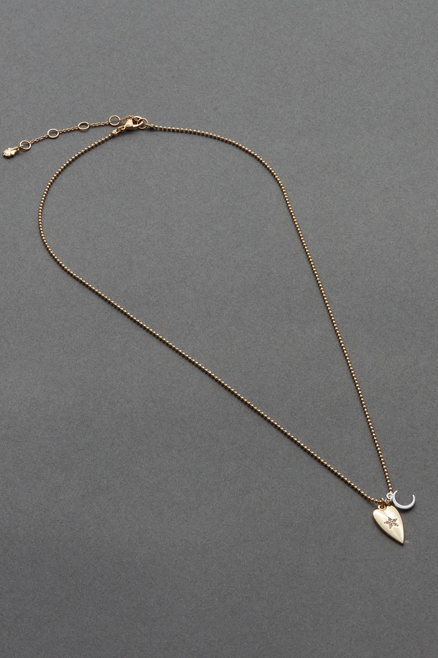 14K GLD PLATED HEART MOON CHARM NECK, image 1