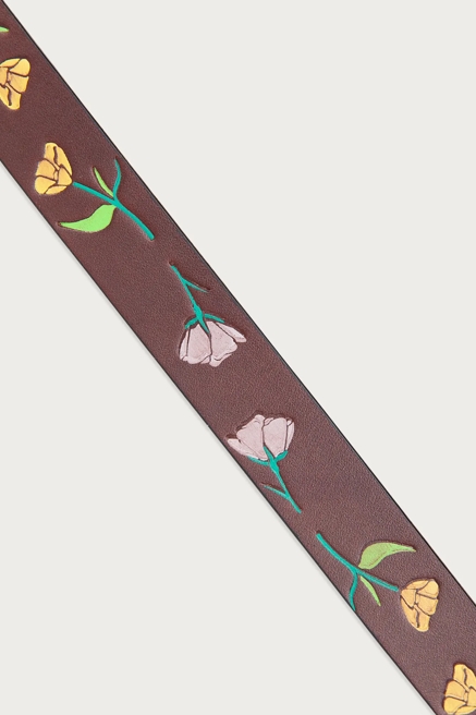 SKINNY LEATHER JEAN BELT WITH FLORAL EMBOSSED AND HANDPAINT, image 2