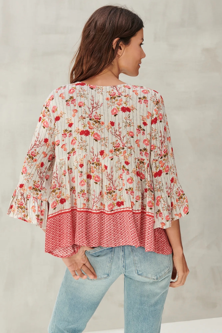 EMBROIDERED BORDER PRINT PEASANT TOP, image 4