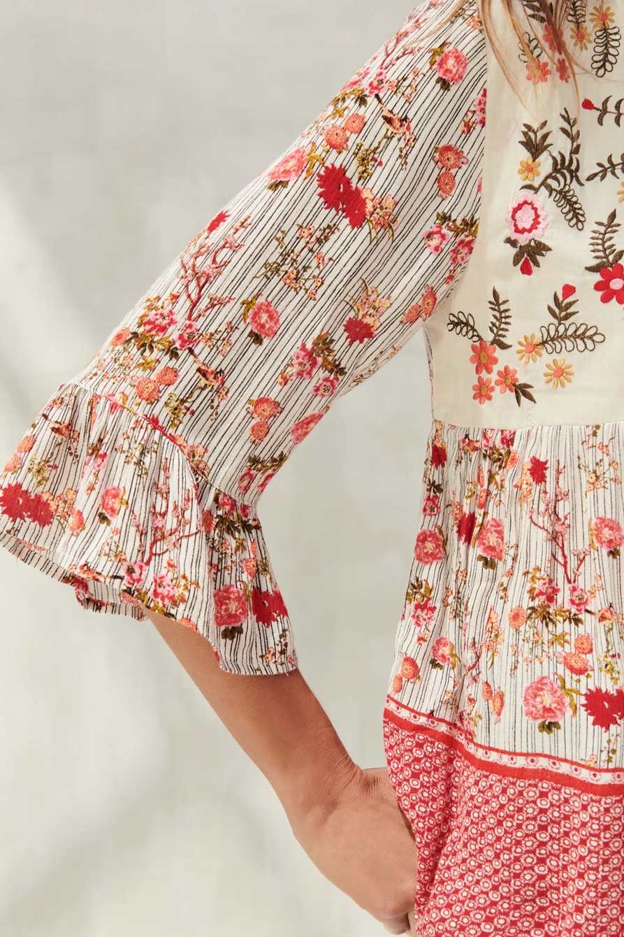 EMBROIDERED BORDER PRINT PEASANT TOP, image 5