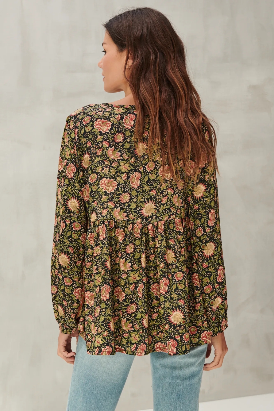 TIE NECK PRINT PEASANT TOP, image 4