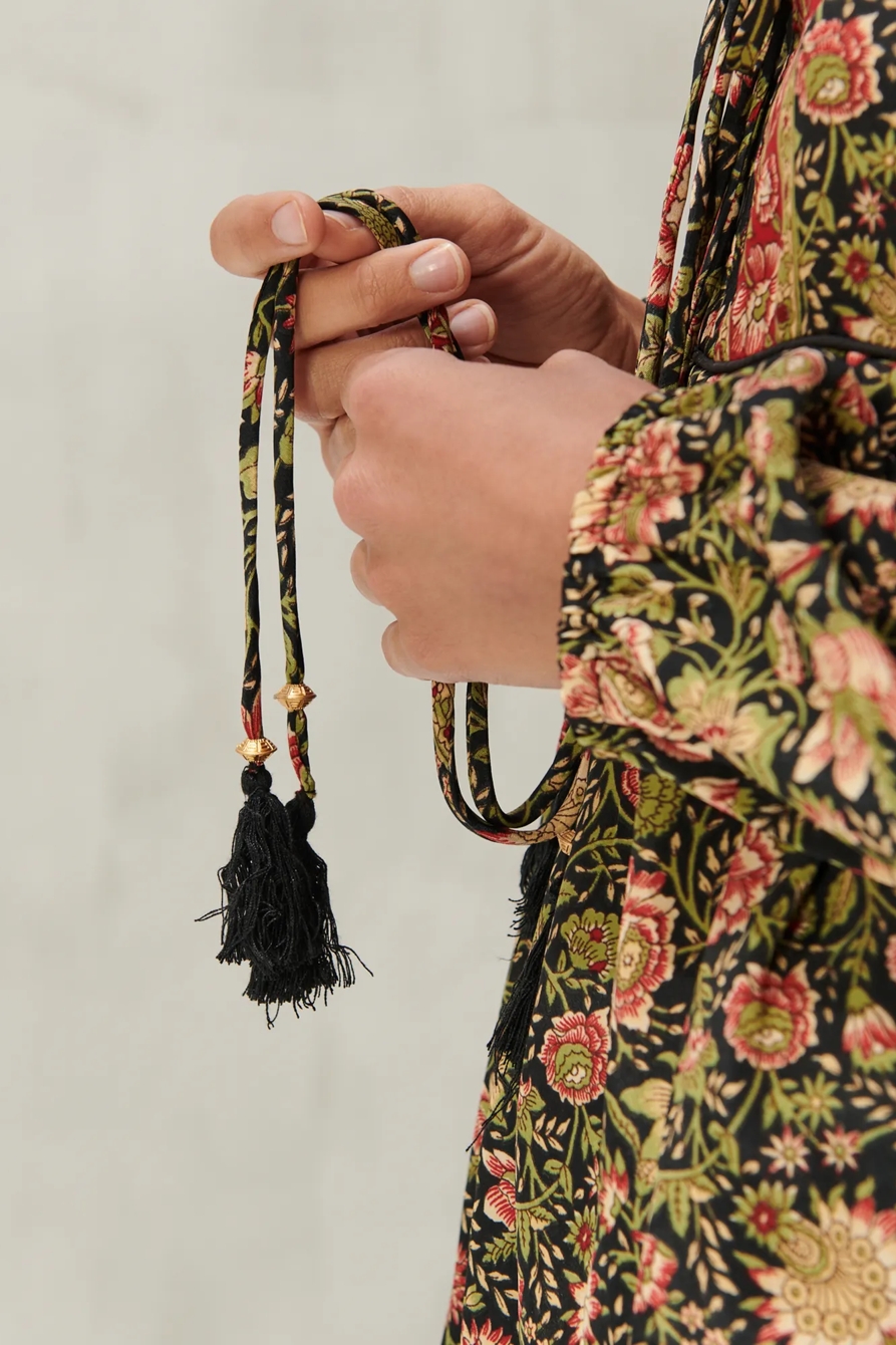 TIE NECK PRINT PEASANT TOP, image 5