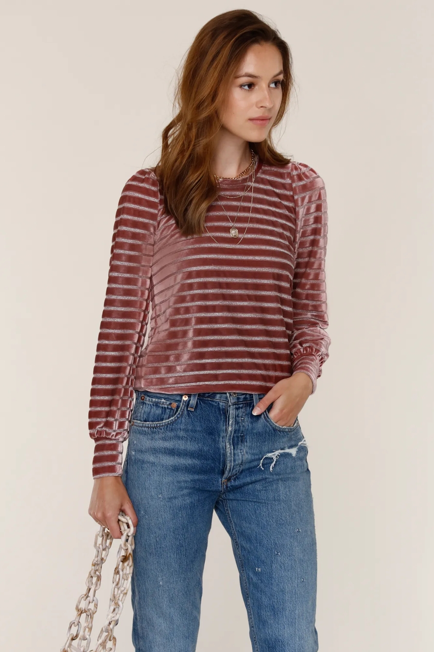 VELVET STRIPE SWEATSHIRT, image 1