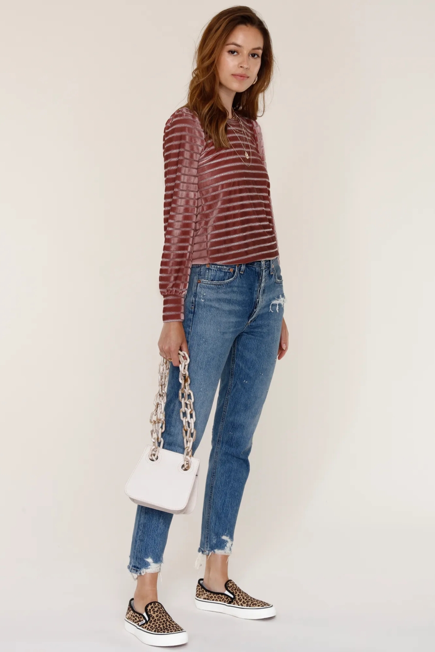 VELVET STRIPE SWEATSHIRT, image 2