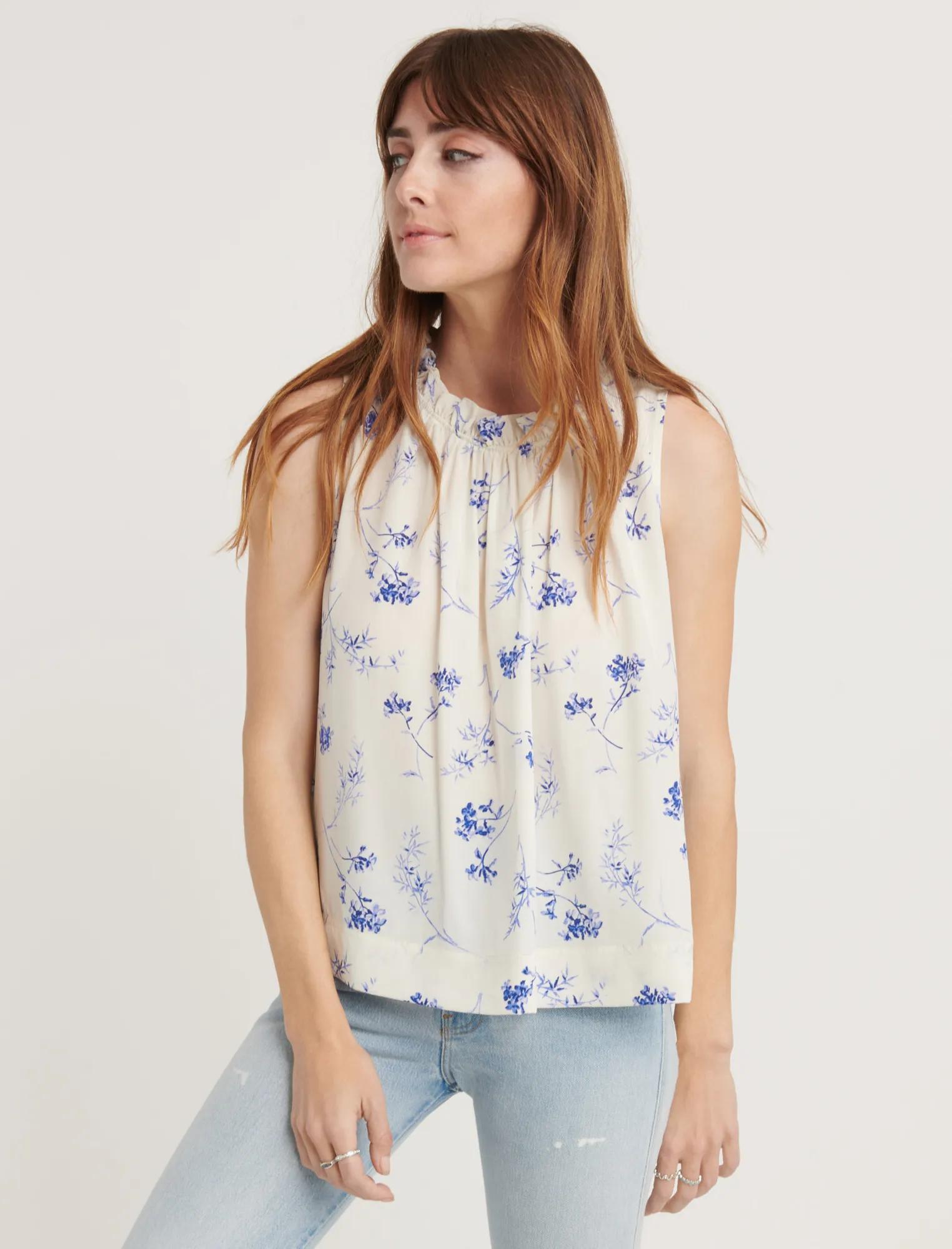 POMEGRANATE VOILE RUFFLE NECK BLOUSE, image 1