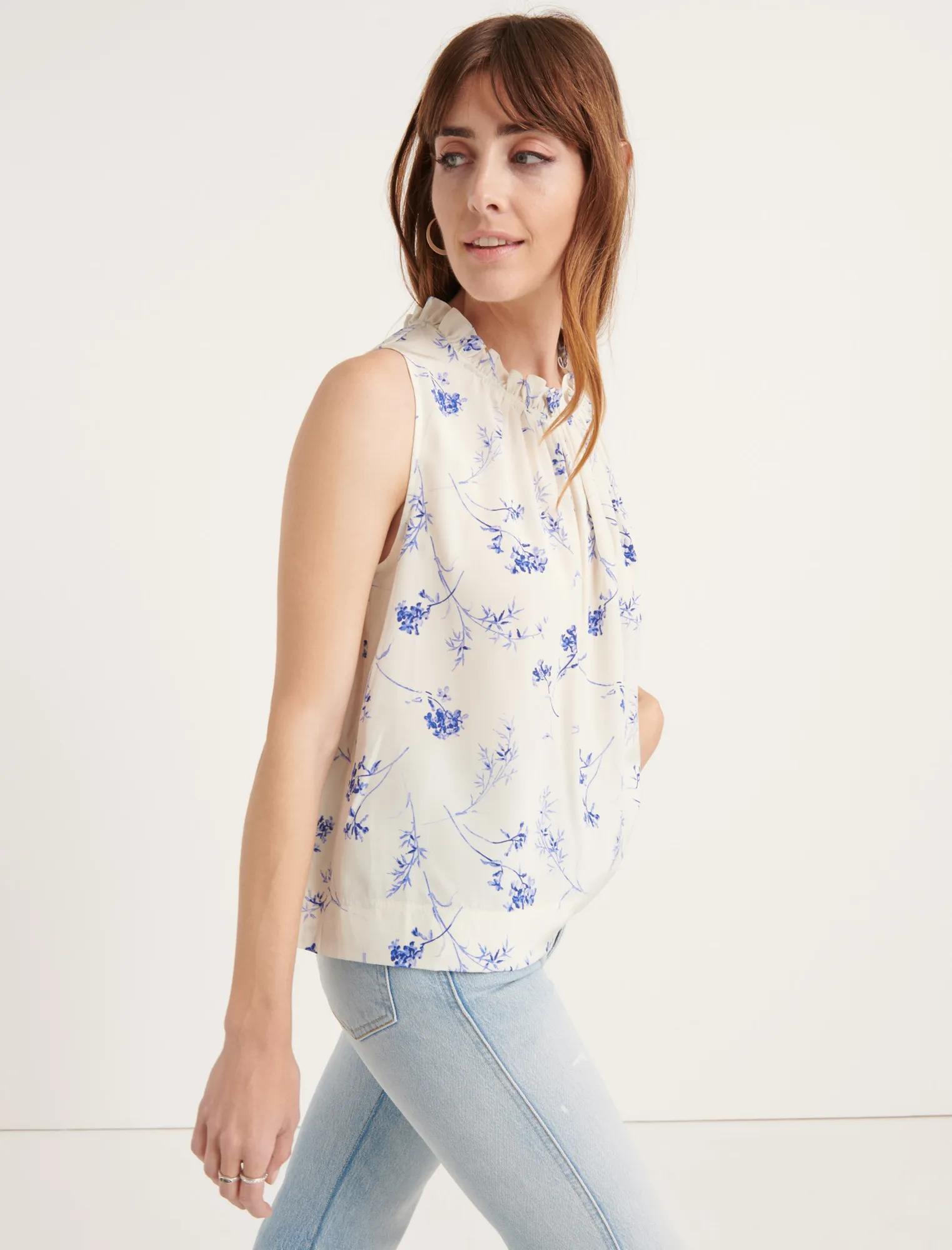 POMEGRANATE VOILE RUFFLE NECK BLOUSE, image 2