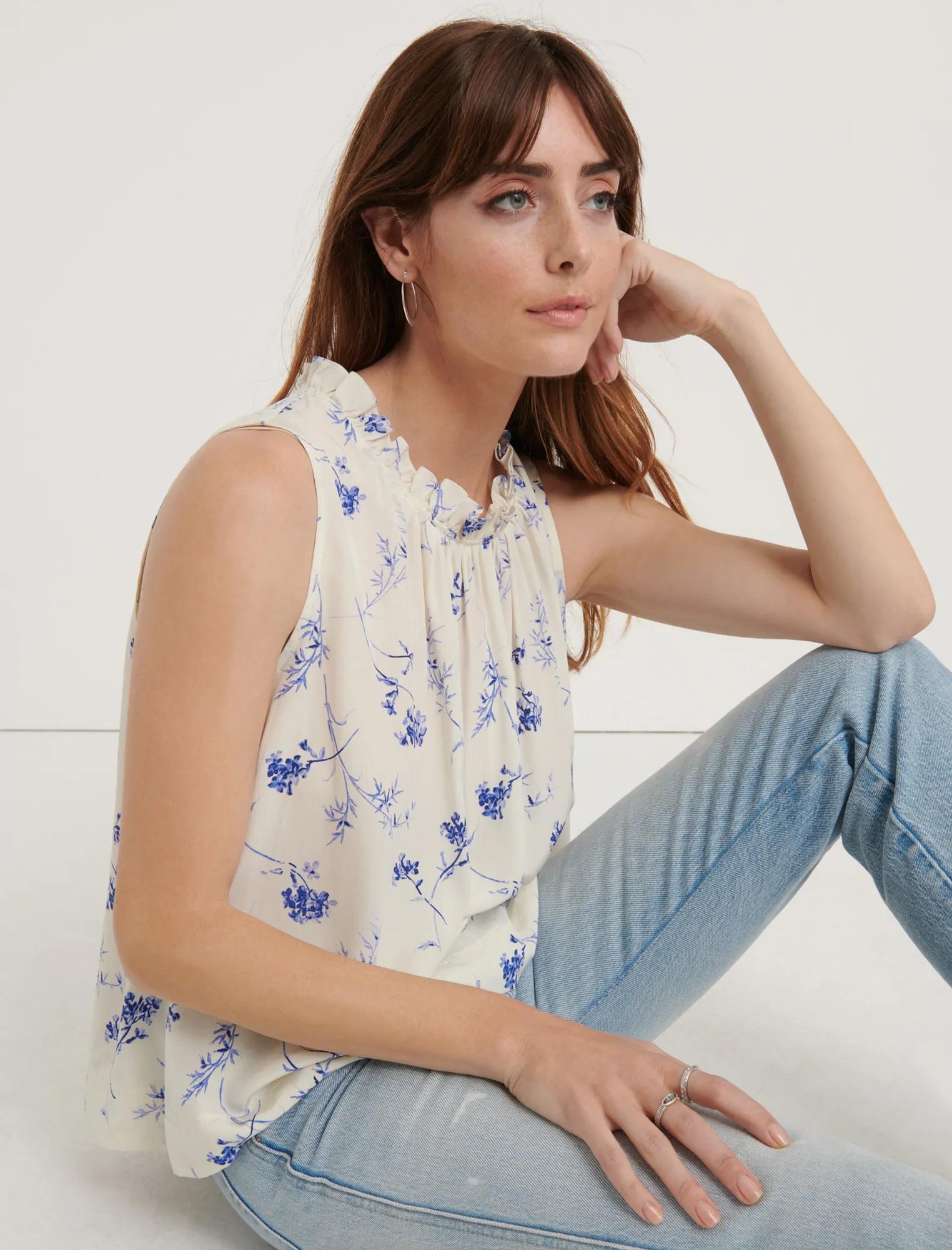 POMEGRANATE VOILE RUFFLE NECK BLOUSE, image 4