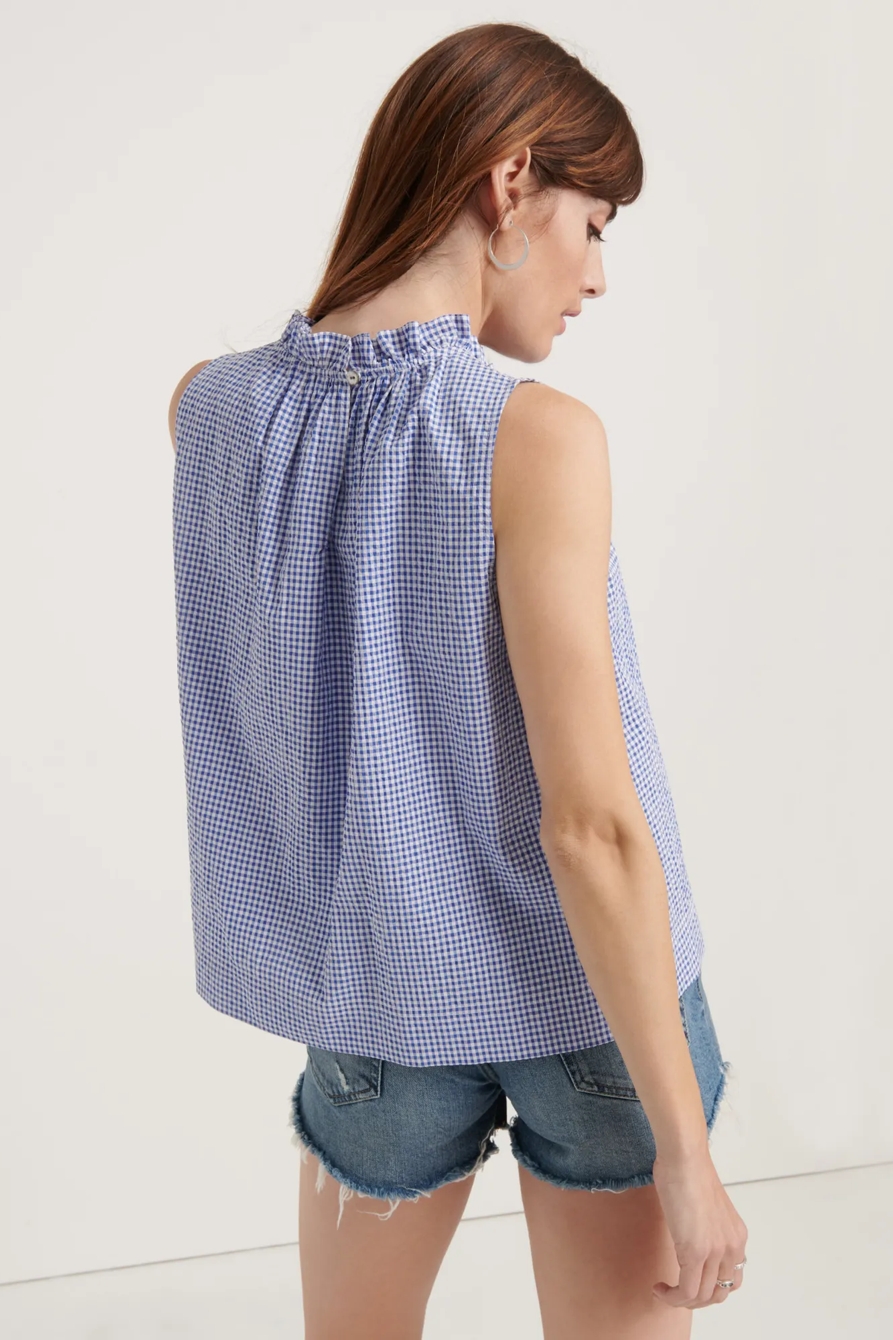 POMEGRANATE GINGHAM RUFFLE NECK BLOUSE, image 3
