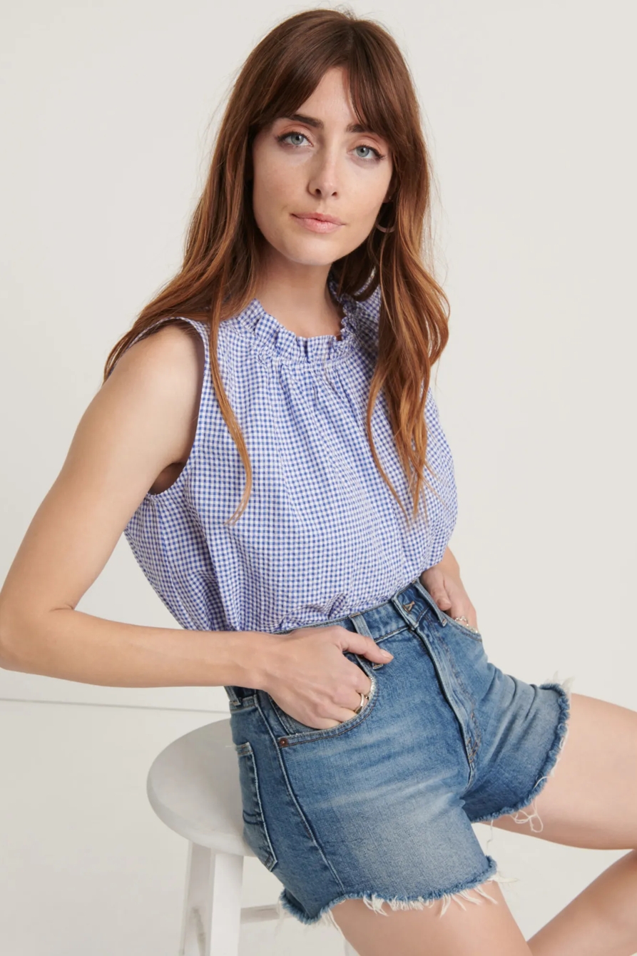 POMEGRANATE GINGHAM RUFFLE NECK BLOUSE, image 4