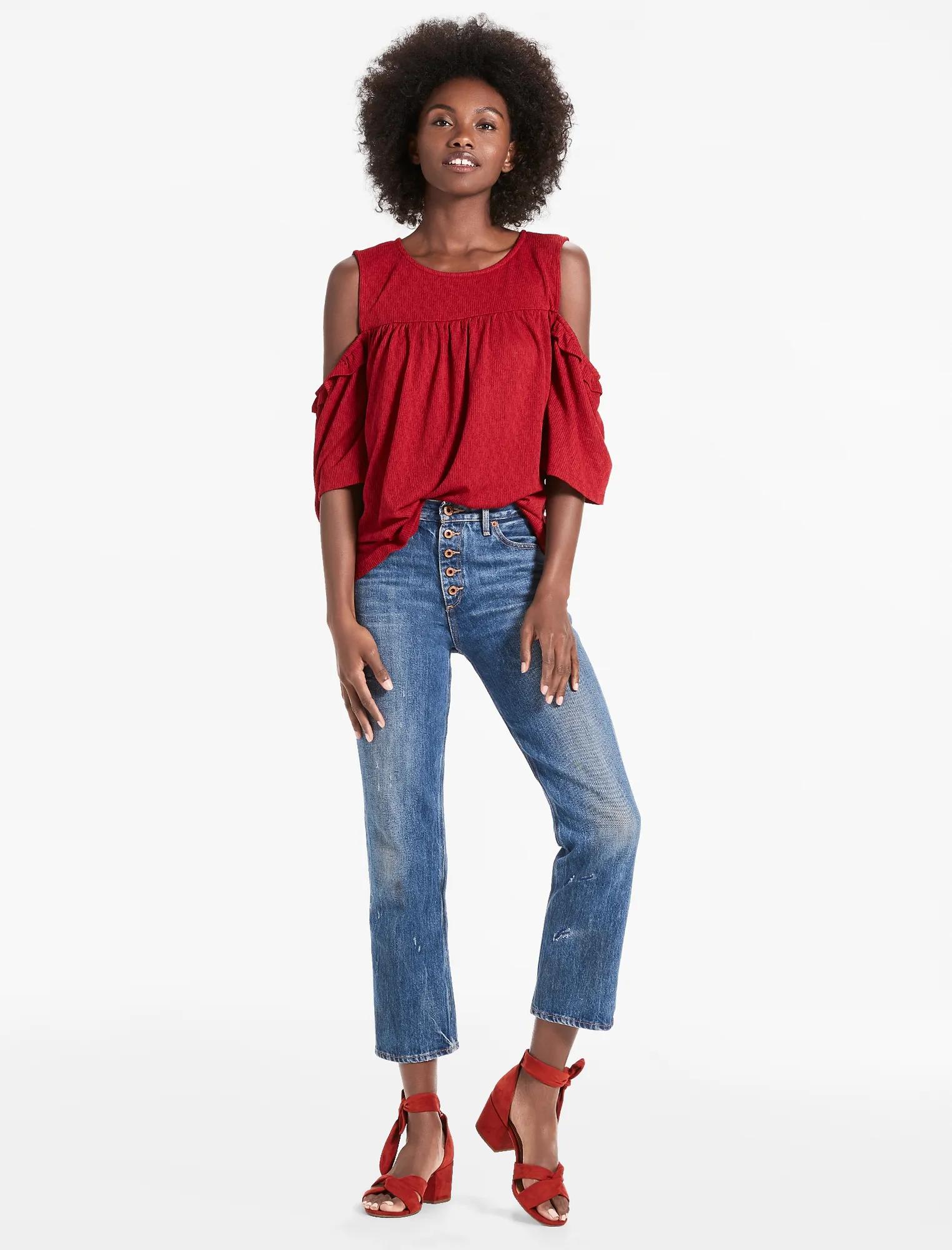 RUFFLE COLD SHOULDER TOP, image 2