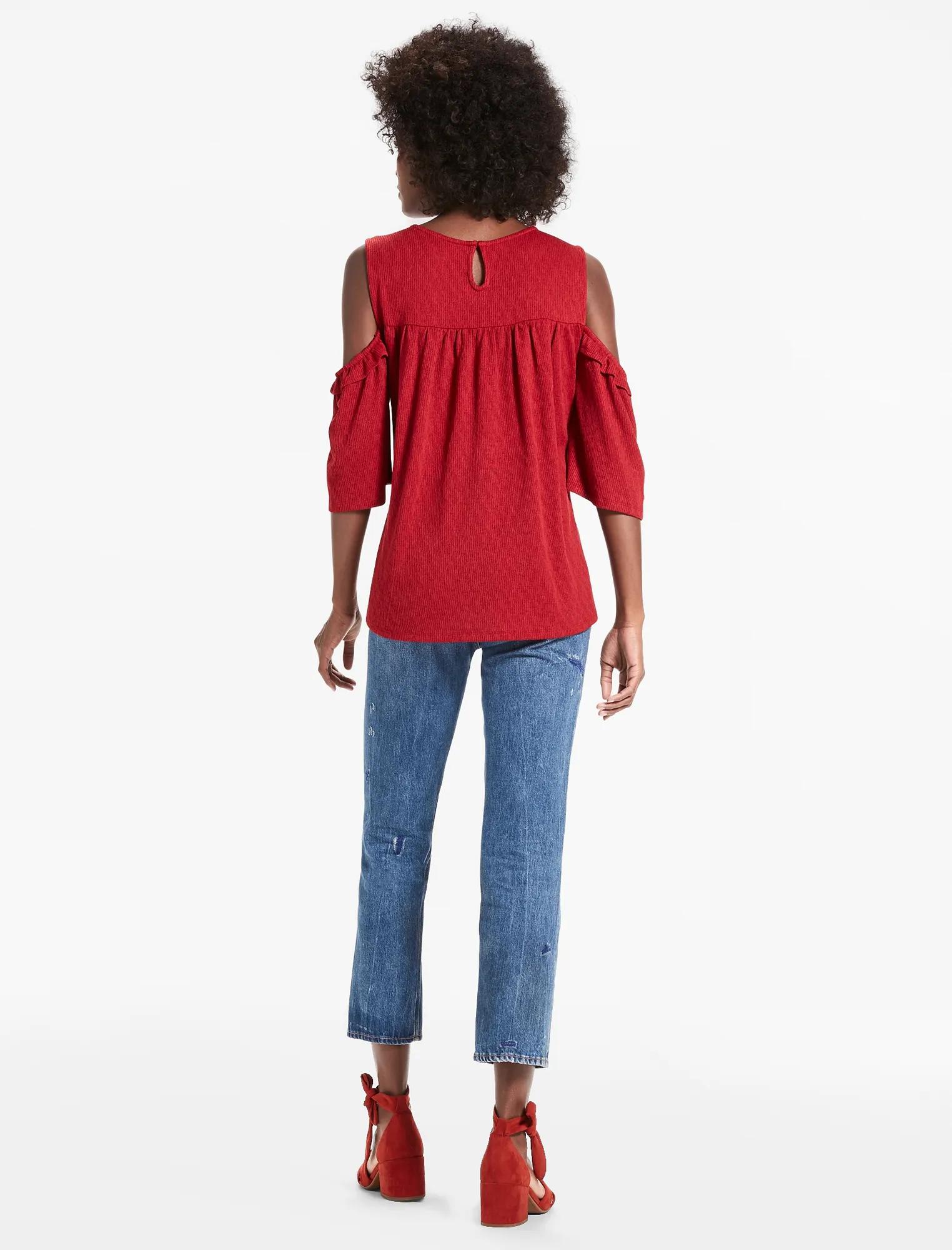 RUFFLE COLD SHOULDER TOP, image 3