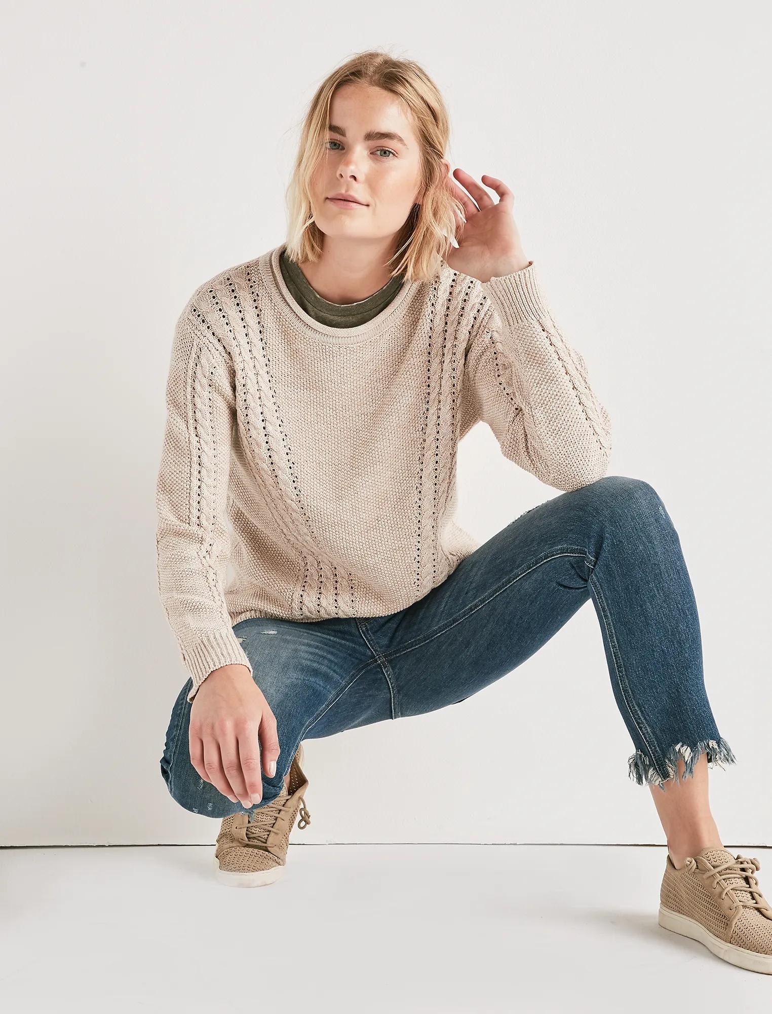V CABLE KNIT SWEATER, image 1
