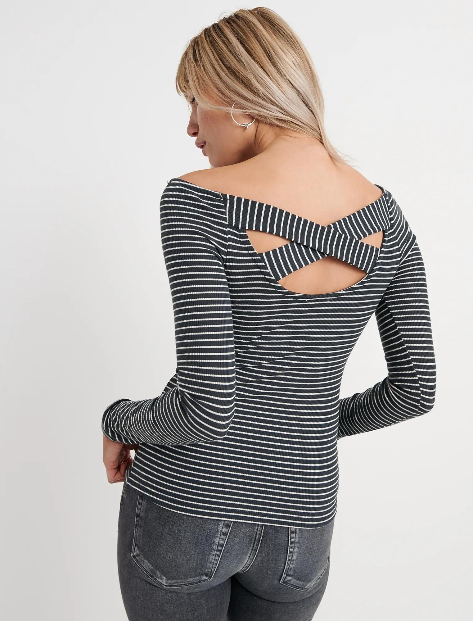 (取寄) ラッキーブランド レディース オフ-ザ-ショルダー トップ Lucky Brand women Off-the-Shoulder Top Black Stripe OFF THE SHOULDER TOP | Lucky Brand