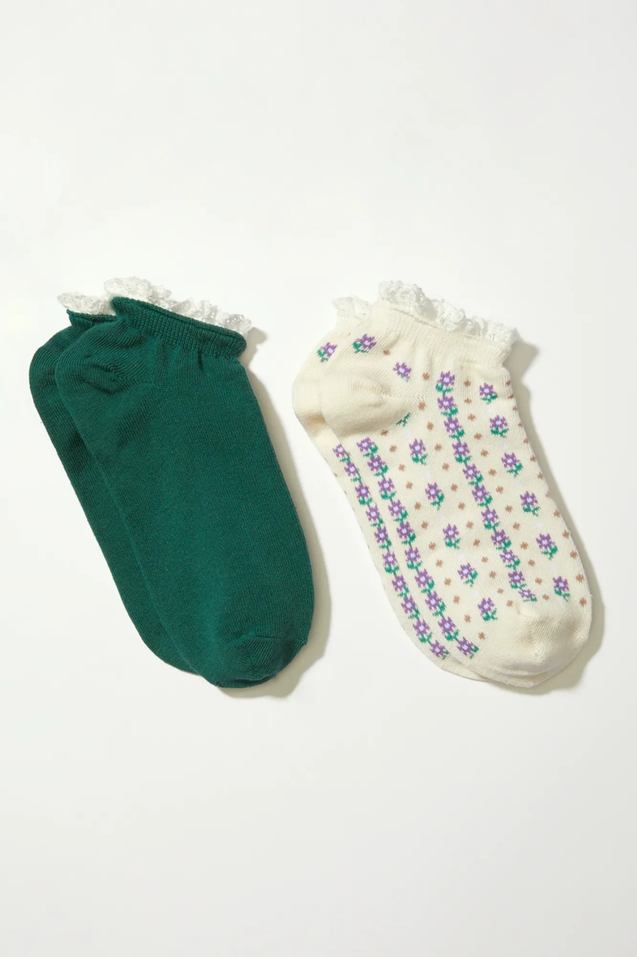 GARDEN LACE TRIM PED SOCK 2 PK, image 1