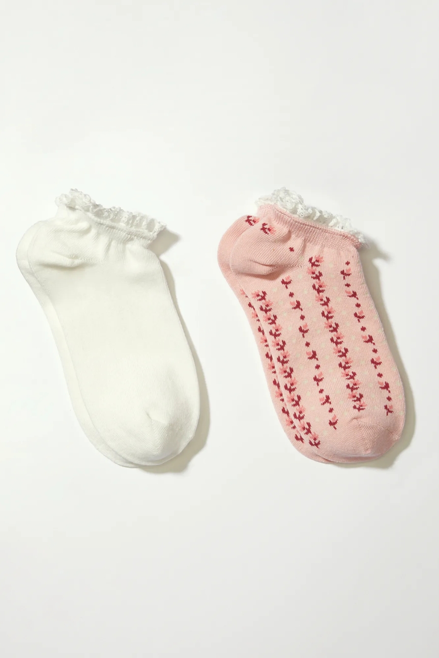 GARDEN LACE TRIM PED SOCK 2 PK, image 1