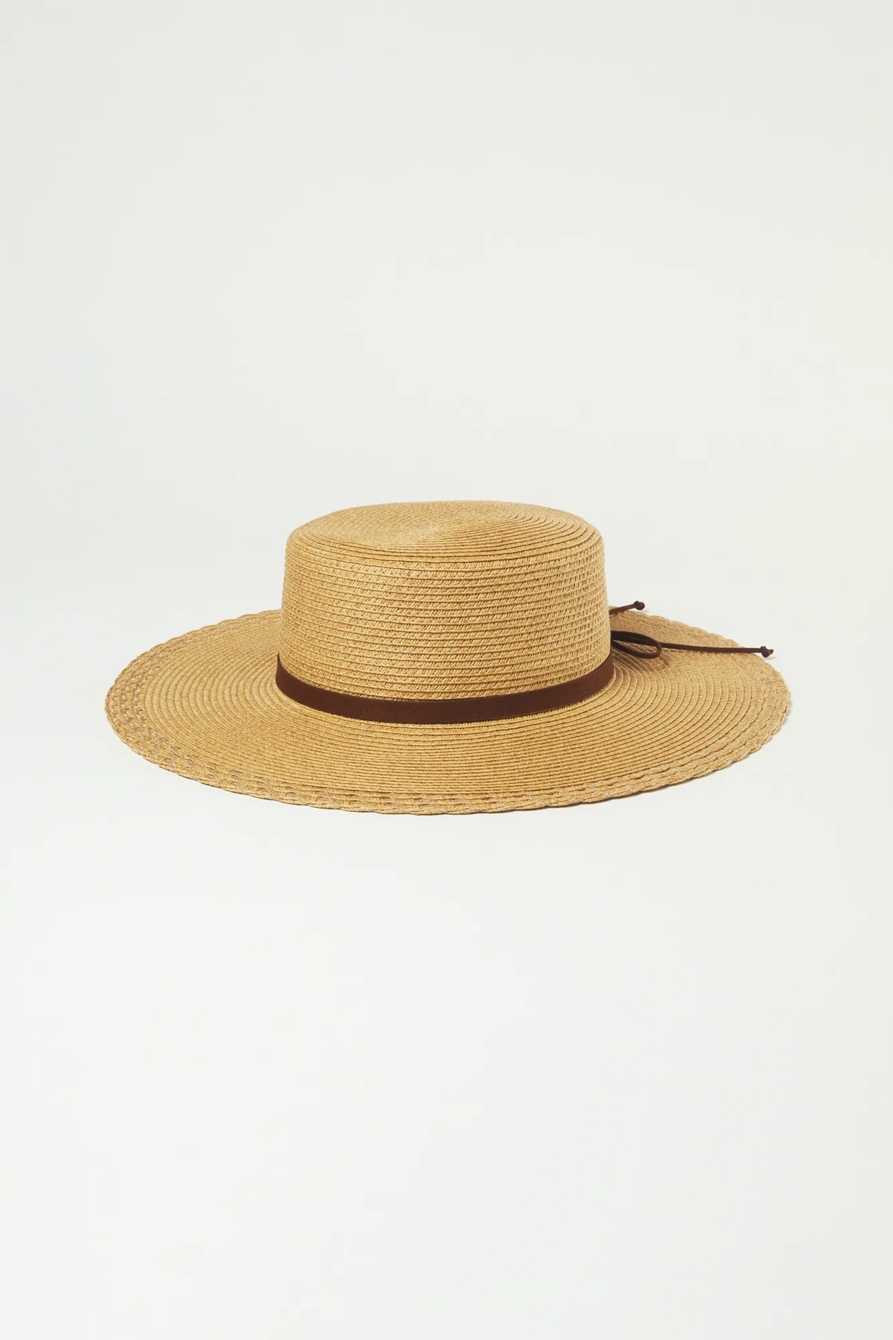 WOVEN BOATER WITH LEATHER TIE, image 1