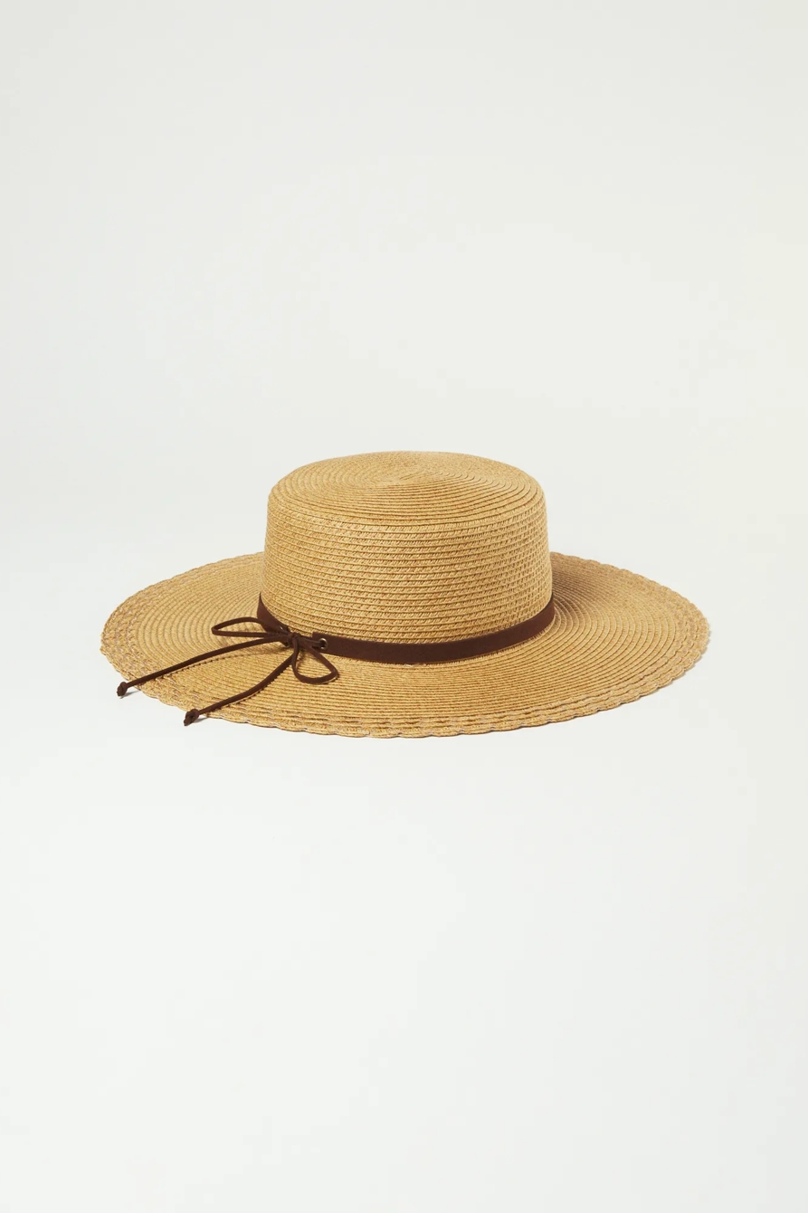 WOVEN BOATER WITH LEATHER TIE, image 2
